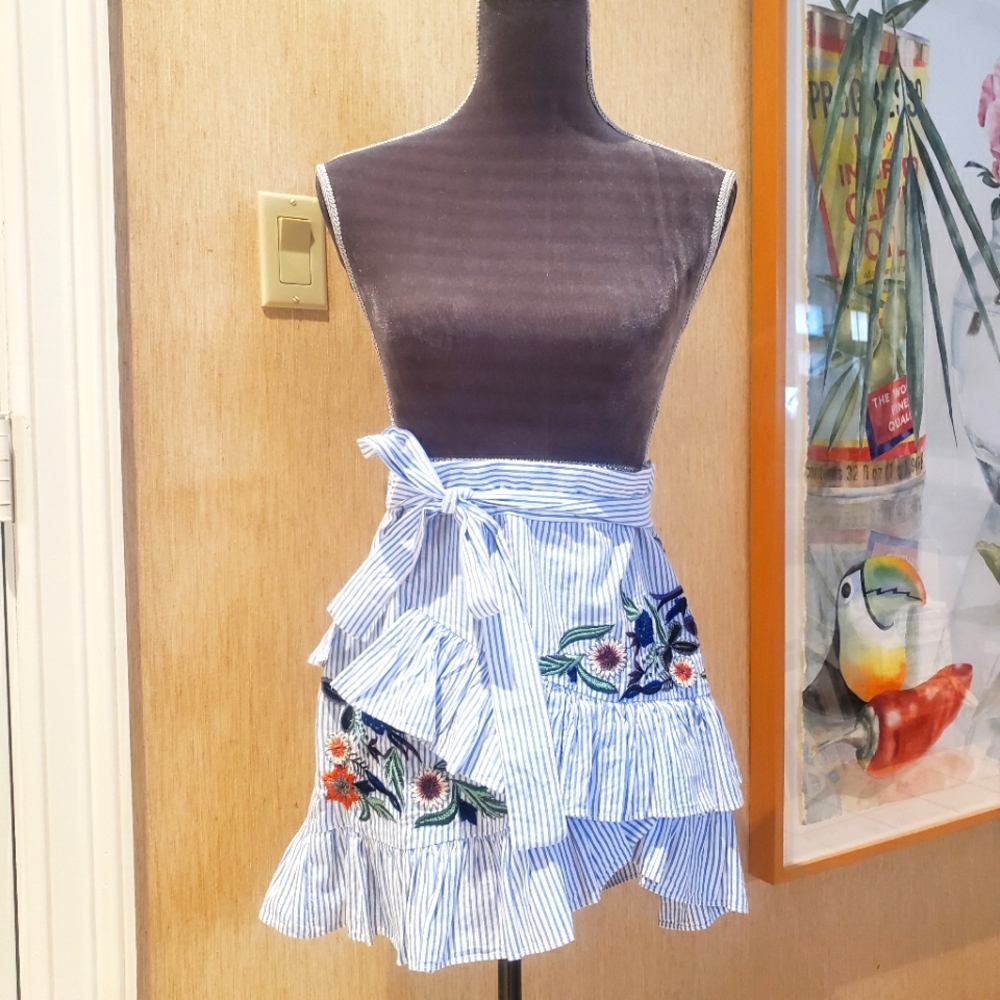 Zara Ruffled Cotton Striped Skirt